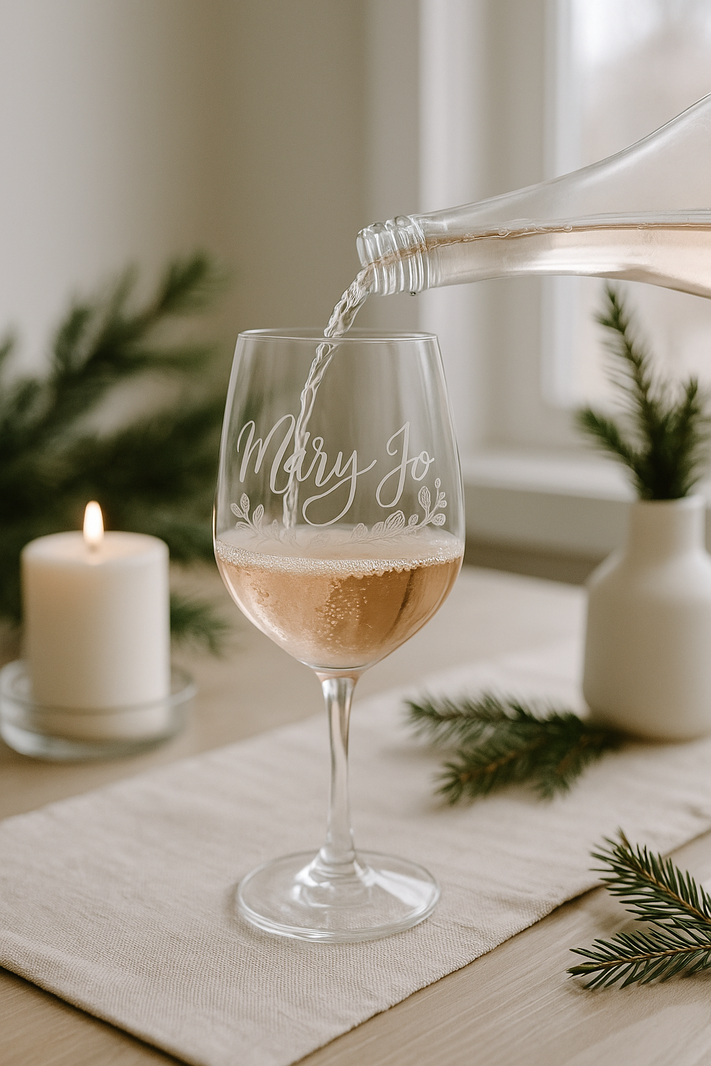 Hand Engraved Wine Glass - stem + stemless